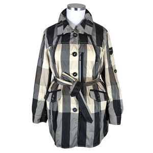 Taifun Womens Plaid Trench Coat Black Cream Size L See Description